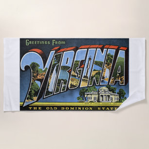 Virginia State Retro Greetings Colourful Art USA Beach Towel
