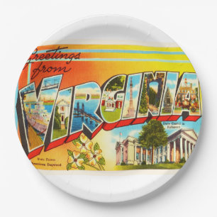 Virginia State VA Old Vintage Travel Postcard- Paper Plate