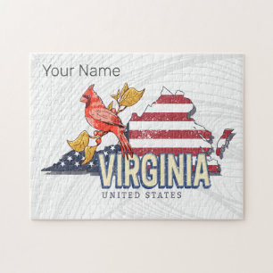 Virginia United States Retro State Map Vintage USA Jigsaw Puzzle