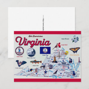 Virginia Vintage Map Postcard