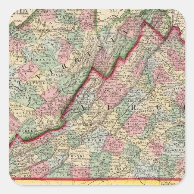 Virginia, W Virginia Map by Mitchell Square Sticker (Front)