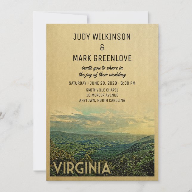 Virginia Wedding Invitation Vintage Mountain Hills (Front)