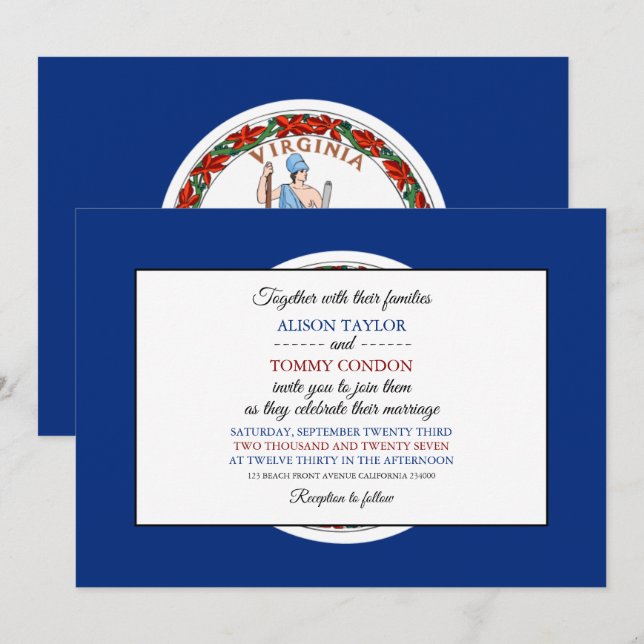 Virginian Flag, Flag of Virginia Wedding Invitation (Front/Back)