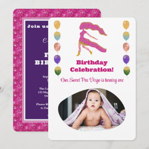 Virgo 1st Birthday Photo Impressionist Gold Invitation