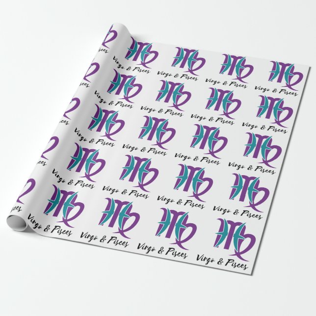 Virgo and Pisces Couples Zodiac Astrology Wrapping Paper (Unrolled)