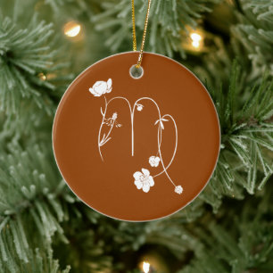 Virgo birth flower buttercup zodiac sign brown ceramic tree decoration