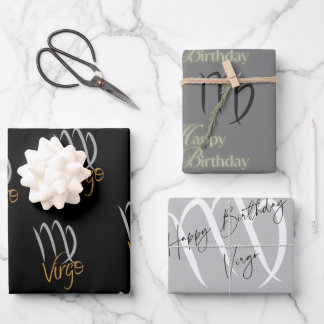 Virgo Birthday Grey/Black Wrapping Paper Sheet