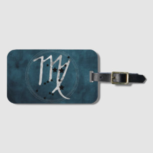 Virgo black & silver zodiac constellation teal luggage tag