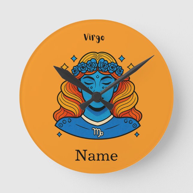 Virgo Celestial Goddess - Aesthetic Zodiac Art Round Clock (Front)