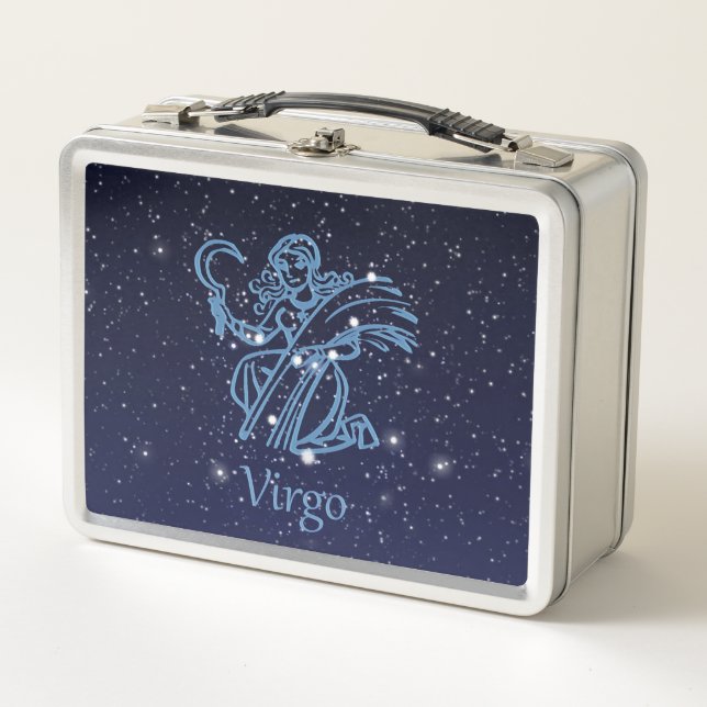 Virgo Constellation and Zodiac Sign with Stars Metal Lunch Box (Front)