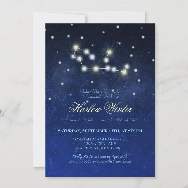 Virgo Constellation Birthday Party Invitation (Front)