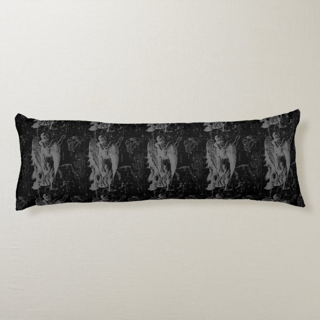 Virgo Constellation Hevelius 1690 on Black Body Cushion (Back)