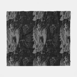 Virgo Constellation Hevelius 1690 on Black Fleece Blanket