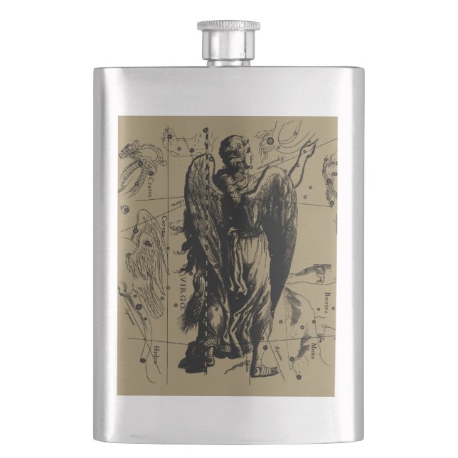 Virgo Constellation Hevelius Etching Style Hip Flask (Front)