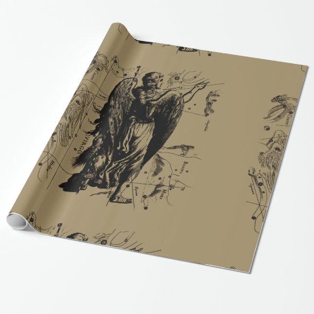 Virgo Constellation Hevelius Etching Style Wrapping Paper (Unrolled)