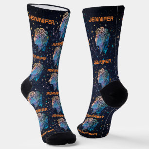 Virgo Constellation Zodiac Watercolor Stars Galaxy Socks