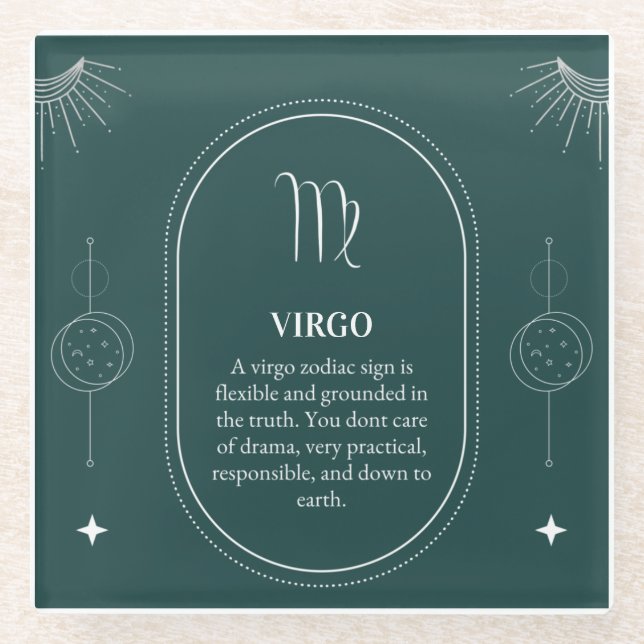 Virgo customise name 12 signs of the Zodiac Glass Coaster (Front)