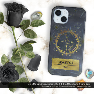 Virgo Dark Zodiac Astrology: Black & Gold iPhone 15 Case