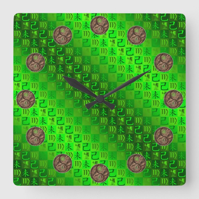 Virgo & Earth Goat Square Wall Clock (Front)