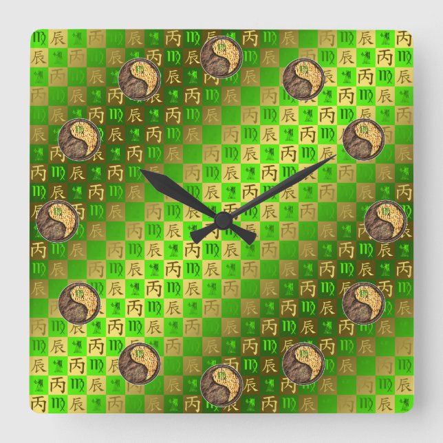 Virgo & Fire Dragon Square Wall Clock (Front)