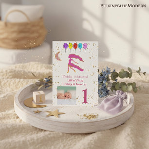 Virgo First Birthday Gold, Balloons & Photo Invitation