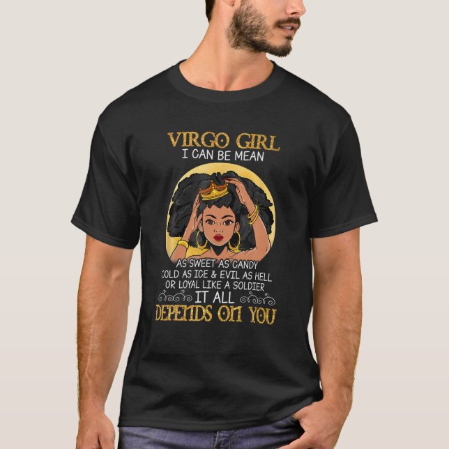 Virgo Girls Black Queen August September Birthday T-Shirt (Front)