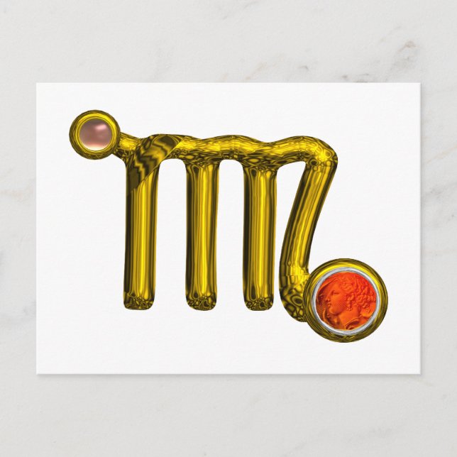 VIRGO / GOLD ORANGE AGATE ZODIAC BIRTHDAY JEWEL POSTCARD (Front)