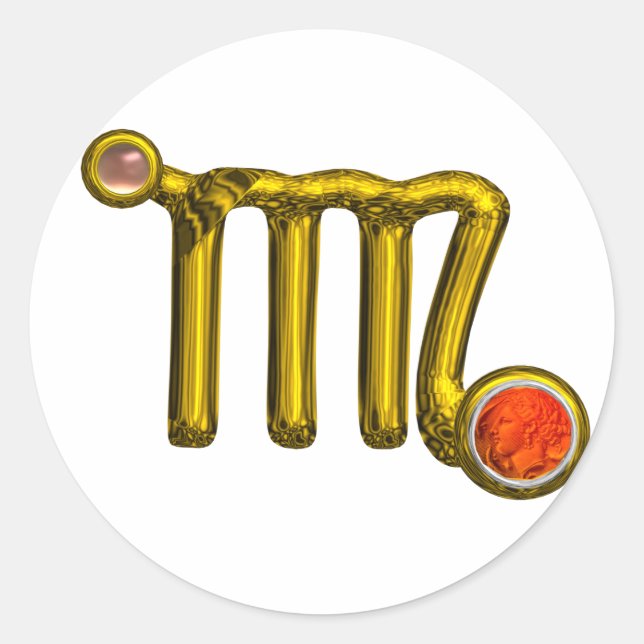 VIRGO / GOLD ORANGE AGATE ZODIAC SIGN JEWEL CLASSIC ROUND STICKER (Front)