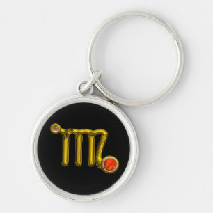 VIRGO / GOLD ORANGE AGATE ZODIAC SIGN JEWEL KEY RING