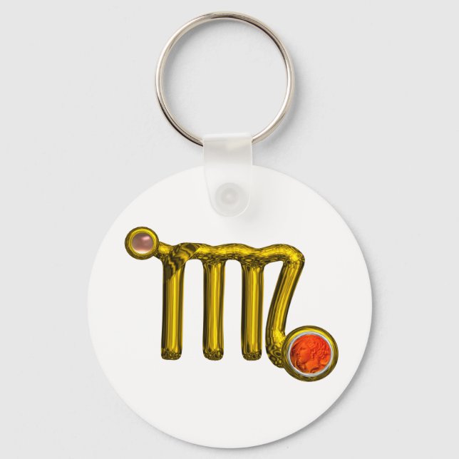 VIRGO / GOLD ORANGE AGATE ZODIAC SIGN JEWEL KEY RING (Front)