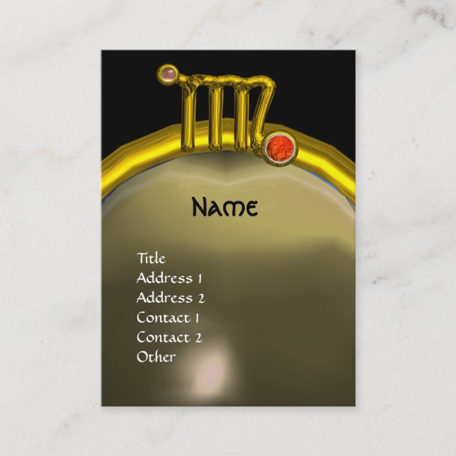VIRGO / GOLD ZODIAC SIGN JEWEL AGATE MONOGRAM BUSINESS CARD (Front)
