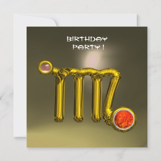 VIRGO/GOLD ZODIAC SIGN JEWEL GREY BIRTHDAY PARTY INVITATION (Front)
