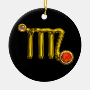 VIRGO/GOLD ZODIAC SIGN JEWEL ORANGE AGATE, Black Ceramic Tree Decoration