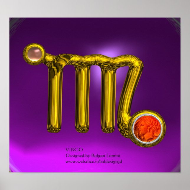 VIRGO/ GOLD ZODIAC SIGN JEWEL Purple Birthday (Front)