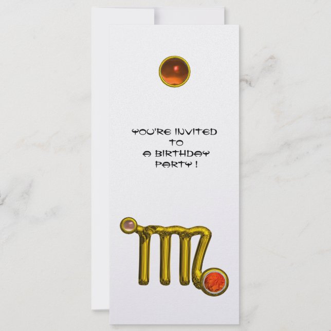 VIRGO /GOLD ZODIAC SIGN JEWEL WHITE BIRTHDAY PARTY INVITATION (Front)