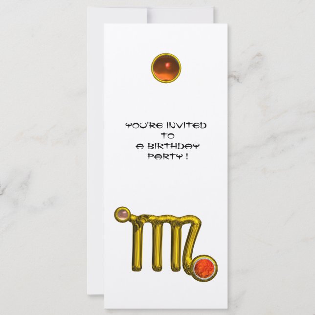 VIRGO /GOLD ZODIAC SIGN JEWEL WHITE BIRTHDAY PARTY INVITATION (Front)