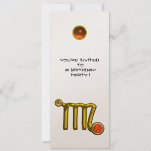 VIRGO /GOLD ZODIAC SIGN JEWEL WHITE BIRTHDAY PARTY INVITATION