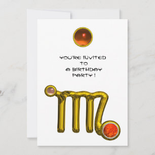 VIRGO /GOLD ZODIAC SIGN JEWEL WHITE BIRTHDAY PARTY INVITATION