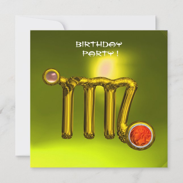 VIRGO GOLD ZODIAC SIGN JEWEL YELLOW BIRTHDAY PARTY INVITATION (Front)