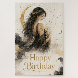 Virgo Happy Birthday Watercolor Design Jigsaw Puzzle