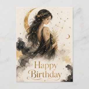 Virgo Happy Birthday Watercolor Design Postcard