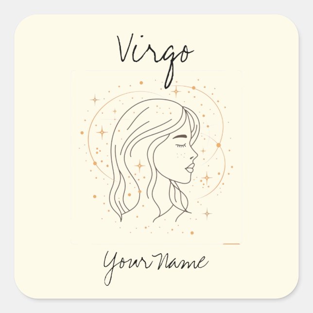 Virgo Line Art with Constellation Stars Square Sticker (Front)