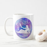 Virgo Maiden Constellation Stars Name Birthday Coffee Mug<br><div class="desc">These fun mugs make the perfect gift for anyone born under the zodiac sign Virgo. They include a vintage maiden, plus the constellation and space for the birthday person's name, all in white on a purple-pink starry background. Just use the easy template to add your personalised name. DESIGN TIP: You...</div>