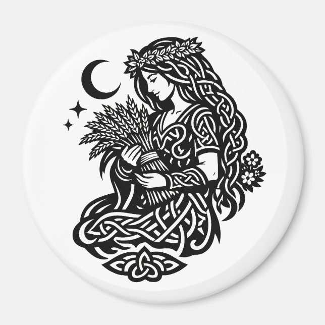 Virgo Maiden Sigil — Earthbound Zodiac Inkwork Magnet (Front)
