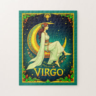 Virgo Maiden Sitting on Crescent Moon Jigsaw Puzzle