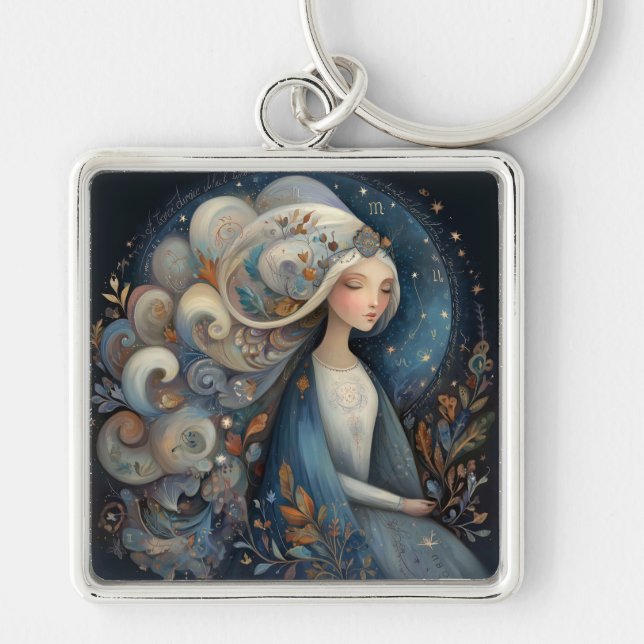 Virgo Maiden Zodiac Astrology Mystical Birthday Key Ring (Front)