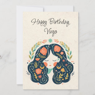 Virgo Maiden Zodiac Floral Birthday Flat Card