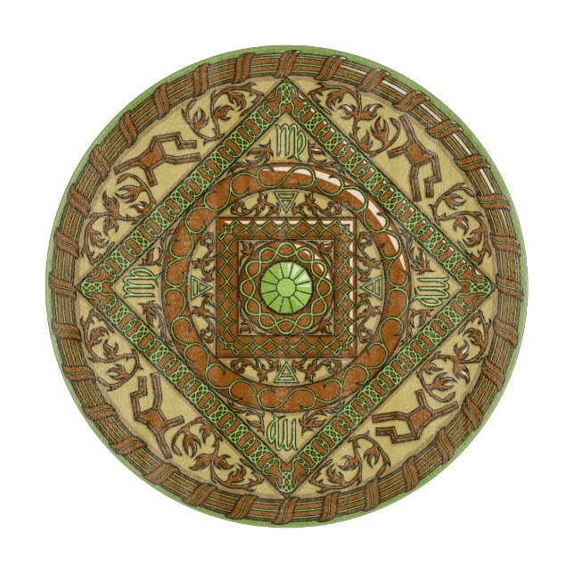 Virgo Mandala Glass Cutting Board (Front)