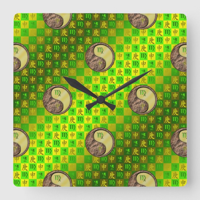 Virgo & Metal Monkey Square Wall Clock (Front)