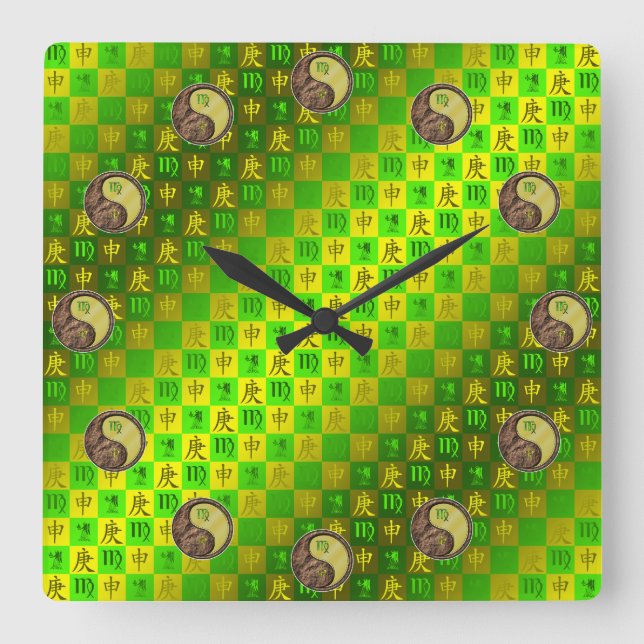Virgo & Metal Monkey Square Wall Clock (Front)